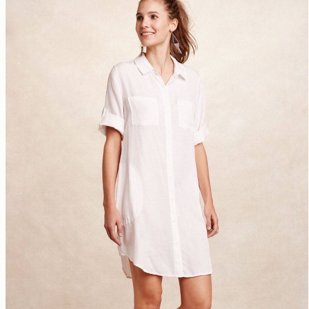 Cloth & Stone Cream Button-Up Shirt Dress
